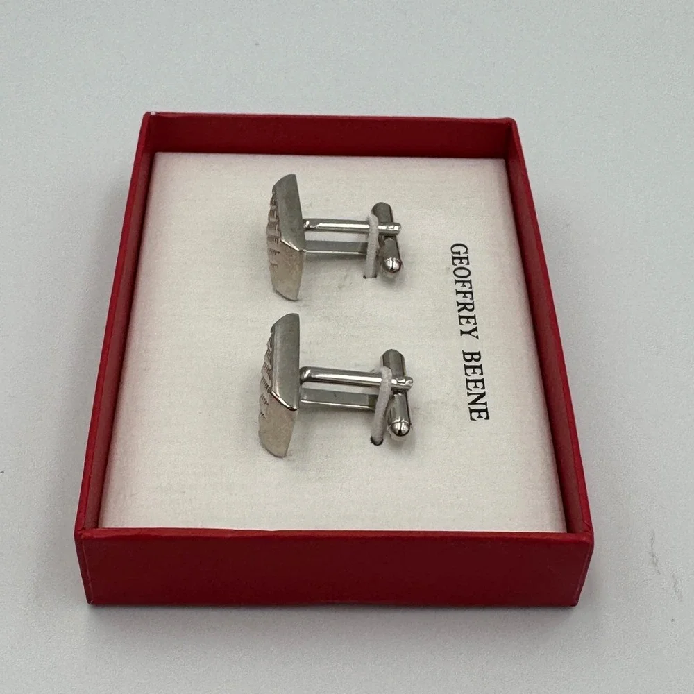Geoffrey Beene Mens‎ Silver Tone Textured Grid Rectangle Cufflinks 8031-6262/40